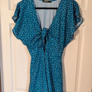Teal Polka Dot Tie-Front Women’s Dress